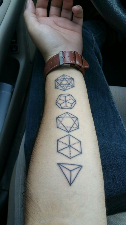 Dice Tattoo, Sunflower Tattoo Sleeve, Nerd Tattoo, Platonic Solids, Geometry Tattoo, D Tattoo, Mermaid Tattoos, Hair Tattoos, Waves Tattoo