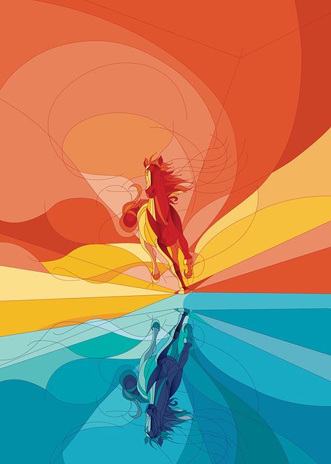 Horse on Behance Graphic Design Illustrator, Horse Posters, Horse Illustration, Horse Artwork, Sport Poster Design, Poster Illustration, Tableau Art, Creative Packaging, Chinese Zodiac