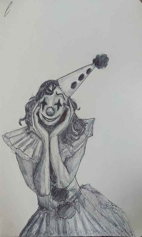 Scary drawing/skecth of clown... idk what to write above her🙃 Scary Clown Drawings, Clown Drawing Sketch, Clown Sketch, Scary Clown Drawing, How To Draw Balloons, Scary Circus, Clown Drawing, Scary Drawings, Horror Drawing