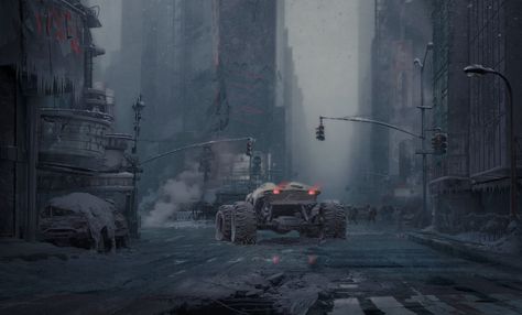 ArtStation - New York Winter, Daniel Romanovsky Apocalyptic Art, Eclipse Phase, New York Winter, Concept Art World, Photoshop Painting, Arte Cyberpunk, Futuristic City, Better Days, Matte Painting