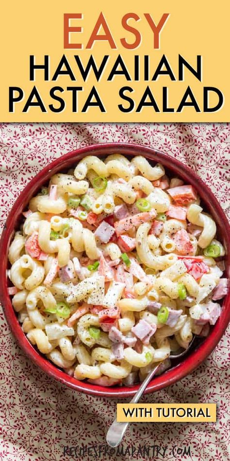 Bowtie Pasta Salad Recipes Cold, Hawaiian Potluck, Homeschool Lunches, Hawaiian Pasta, Hawaiian Pasta Salad, Cold Pasta Recipes, Recipes Meatless, Meatless Pasta, Ham Salad Recipes