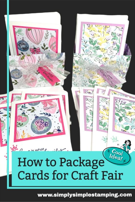 Handmade Cards To Sell Craft Fairs, Craft Show Card Display Ideas, Diy Box For Cards, Handmade Card Display Ideas, Su Craft Fair Ideas To Sell, How To Package Greeting Cards To Sell, Cards To Make And Sell, Card Displays For Craft Shows, Greeting Cards Display Ideas