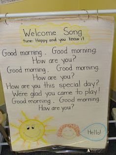 Good morning song... Post it on a chart like this for young learners and have students take turns using a pointer to track the words as the class sings. :) The pointer can then share to respond... Charts For Preschoolers, Good Morning Songs, Preschool Transitions, Good Morning Song, Welcome Songs, Transition Songs, Circle Time Songs, Fun Song, Kindergarten Songs