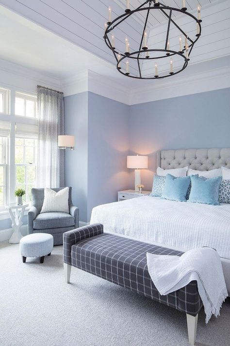 Hamptons-Inspired Home with Coastal Colors – Koby Kepert Bedroom With Blue Walls, Vogue Decor, Light Blue Bedroom, Blue Bedroom Walls, Bedroom Arrangement, Pastel Bedroom, Peaceful Bedroom, Blue Bedroom Decor, Bedroom Wall Designs