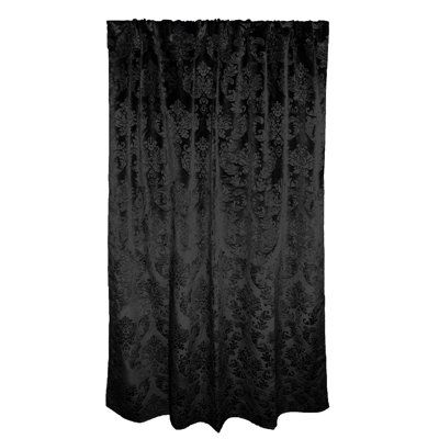 Heavy-weight curtain panel made of velvet fabric with a floral damask embossed design. Curtain Color: Black, Size per Panel: 54" W x 84" L | Rosdorf Park Velvet Curtain Velvet in Black / Brown, Size 84.0 H x 54.0 W in | Wayfair | Home Decor Black Velvet Curtains, Carbisdale Castle, Curtain Velvet, Modern Vintage Bedrooms, Dark Boho Bedroom, Paisley Curtains, Gothic Decor Bedroom, Damask Curtains, Velvet Room