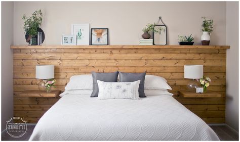 Shiplap Headboard, Floating Headboard, Diy Wood Headboard, Head Boards, Headboard With Shelves, Bedroom Curtain, Diy Shiplap, Headboard Wall, Diy Furniture Bedroom