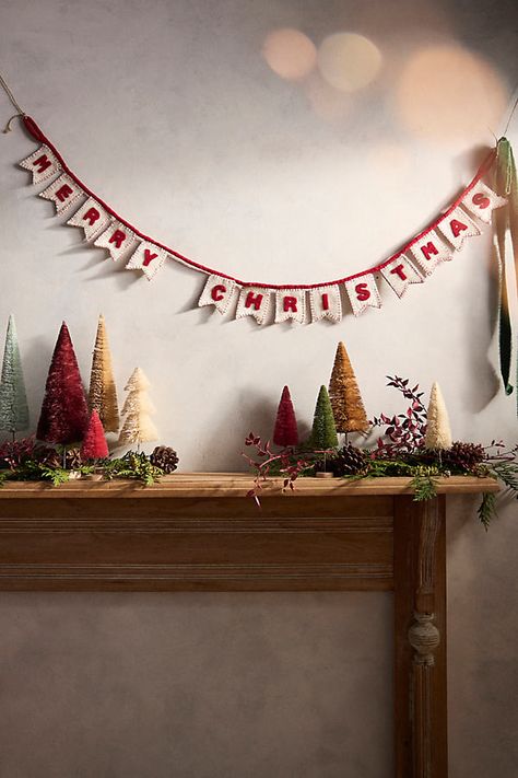 Deck the halls with this festive felted wool garland, which spells out " MERRY CHRISTMAS" in red-and-white pennants. | MERRY CHRISTMAS Felt Garland at Terrain Christmas Felt Garland, Wool Garland, Which Spells, Cozy Christmas Decor, Christmas Felt, Navidad Diy, Christmas Inspo, Felt Garland, Christmas Banners