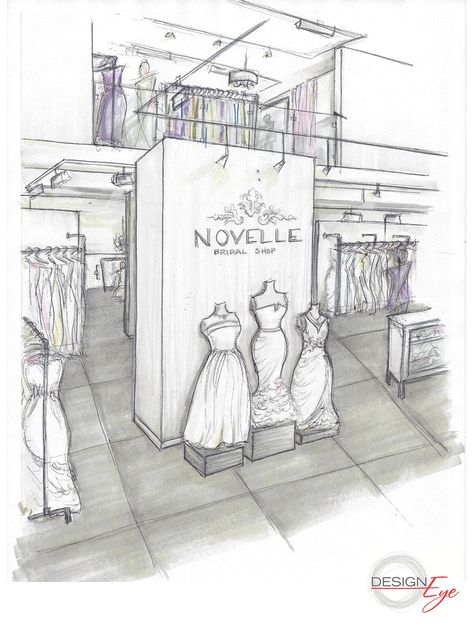 . Boutique Drawing Interior, Clothing Store Drawing, Shop Drawing Interior, Store Sketch, Bridal Shop Decor, Bridal Boutique Interior, Fashion Design Classes, Drawing Interior, Interior Architecture Drawing