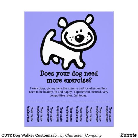 CUTE Dog Walker Custom promotion tear sheet flyer by Character_Company Dog Walker Flyer, Dog Walking Flyer, Pet Sitting Business, Dog Walking Business, Doggy Daycare, Cat Houses, Dog Business, Girl Dog, Dog Poster