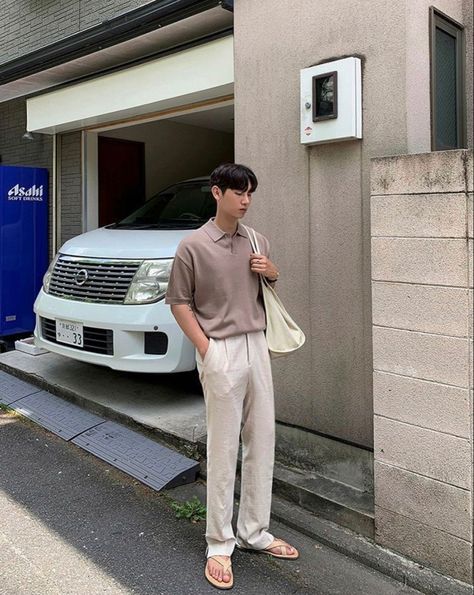 Bf Fits, Man Ootd, Cream Pants Outfit, Outfit Cowo, Outfit Cowok, Linen Pants Outfit, Minimalist Fashion Men, Color Combos Outfit, Asian Boy