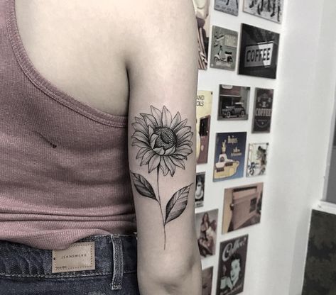 Mexican Sunflower Tattoo, Sunflower Tattoo Back Of Arm, Fine Line Sunflower Tattoo, Botanical Tattoos, Dragon Tattoo Ideas, Sunflower Tattoo Sleeve, Magic Runes, Animal Tattoo Ideas, White Ink Tattoo