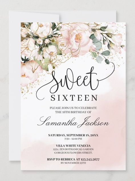 Pink Sweet Sixteen Invitations, Sweet 16 Invites Ideas, Sweet Sixteen Invitation Ideas, Happy Valentines Day Calligraphy, Sweet 16 Birthday Invitations, Rustic Invitation, Pink Sweet 16, Debut Invitation, Sweet Sixteen Birthday Party Ideas