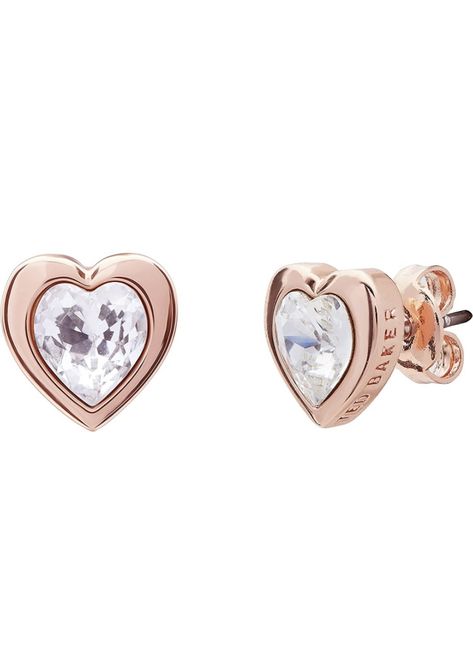 Ted Baker Han Crystal Heart Stud Earrings - Rose Gold or Silver Tone Plated with Crystal Heart Earring, Heart Stud Earrings, Stud Earrings For Women, Gold Crystal, Heart Studs, Heart Earrings Studs, Rose Earrings, Rose Gold Earrings, Crystal Heart