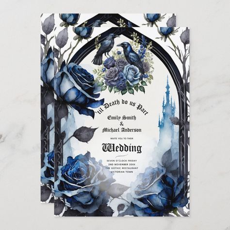 Attractive Gothic wedding invitation. Corpse Bride Wedding, Gothic Wedding Invitations, Teal Wedding Invitations, Dark Blue Wedding, Baby Blue Weddings, Country Wedding Venues, Grey Wedding Invitations, Elegant Modern Wedding, Budget Wedding Invitations