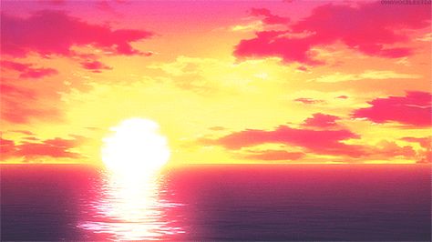 Sun Banner Gif, Gif Landscape Background, Gif Wallpaper Aesthetic Pc, Sunset Gif Banner, Anime Sky Gif, Anime Scenery Gif, Animated Sky, Sun Gif, Fogo Gif