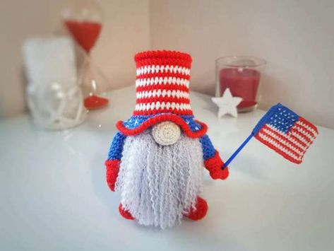 Patriotic Crochet, American Gnome, Crochet Gnome, Gnome Crochet, Valentine Gnome, Gnome Pattern, Crocheted Toys, Baby Booties Pattern, Baby Toys Rattles