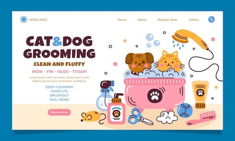 Spa Logo, Cute Website, Dog Salon, Pet Spa, Grooming Salon, Kawaii Doodles, Window Painting, Pet Grooming, Flat Design