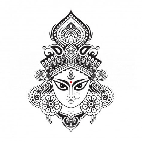 Hindu Goddess Durga Face Illustration Durga Maa Art, Durga Eyes, Durga Face, Durga Ma, Ma Durga, Buddhist Art Drawing, Shading Drawing, Embroidered Wall Art, Dark Background Wallpaper