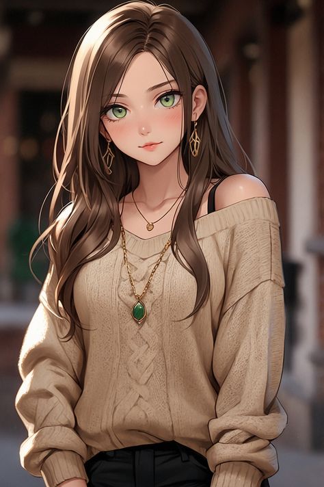 Brown Anime Female, Anime With Long Hair, Brunette Anime Woman, Cute Female Hairstyles, Brown Hair Girl Art, Brown Hair Anime Female, Anime Character Female, Anime Hairstyles Female, Brown Hair Anime