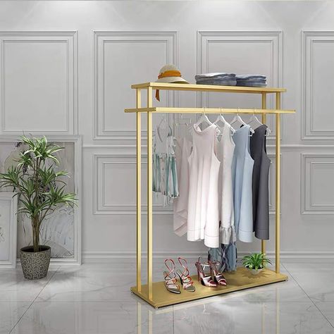 Amazon.com: MDEPYCO Clothing Store Rolling Garment Rack with Wheel,Commercial Grade Nakajima Clothes Display Rack,Floor-Standing Double Hanging Rods Hangers Clothes Shelves (Gold with Metal Plate, 47.2" L) : Home & Kitchen Hangers Clothes, Clothes Shelves, Garment Rack, Garment Racks, Display Rack, Metal Plate, Clothes Hanger, Hangers, Clothing Store