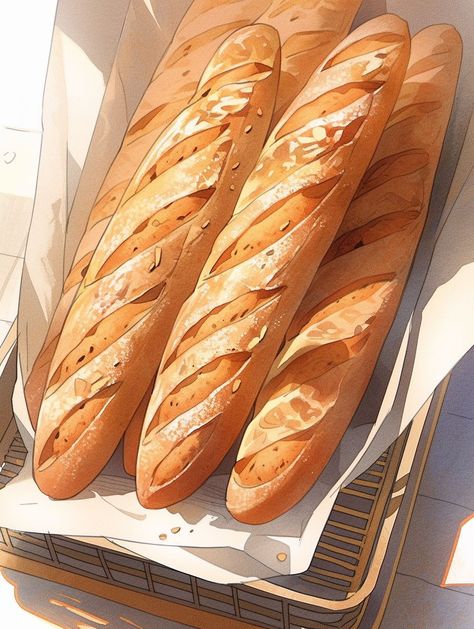 Anime Breakfast, Food Art Painting, Anime Foods, Studying Food, 귀여운 음식 그림, Food Drawings, Bread Food, Food Artwork, Kawaii Cooking