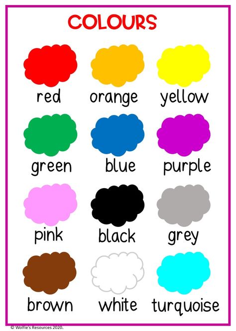 Colours Printables Preschool, Shapes And Colours Worksheet, Colors Posters For Classroom, Colours For Kids Worksheet, Colors Preschool Printables, Colours Worksheet For Kids, Colours Kindergarten, Colors For Kids Learning, Color Chart For Kids