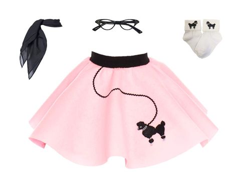 PRICES MAY VARY. Acrylic,Chiffon Pull On closure Machine Wash CUTE 4-PIECE SET: You’ll receive a poodle skirt, scarf, bobby socks, and cat-eye glasses. The poodle skirt is made from 100% acrylic felt for an authentic fifties look. It features an applique of a poodle with an ric-rac leash lovingly sewn to it. The socks also have an embroidered poodle applique pressed on their cuffs. The versatile chiffon ascot adds class and sophistication to your littles outfit. *Shirt not included. PERFECT FOR Skirt With Scarf, 1950s Poodle Skirt, Homemade Skirts, Poodle Skirt Costume, Poodle Skirt Outfit, Pretend Play Costumes, Bobby Socks, Skirt Costume, Party Gown Dress