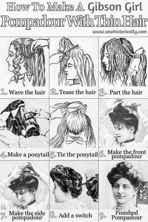 Edwardian Pompadour, 1900s Hairstyles, 1800s Hair, 1800s Hairstyles, Historical Hairstyles, Edwardian Hairstyles, Pompadour Hairstyle, Victorian Hairstyles, Viking Hair