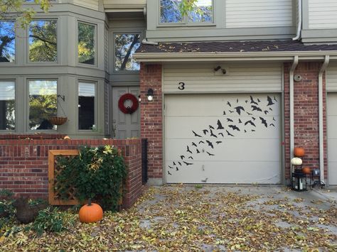 Bats On Garage Door, Garage Halloween Decor, Fall Garage Door, Garage Door Halloween, Garage Door Halloween Decor, Garage Halloween, Door Halloween Decor, Garage Door Decorations, Halloween Garage Door