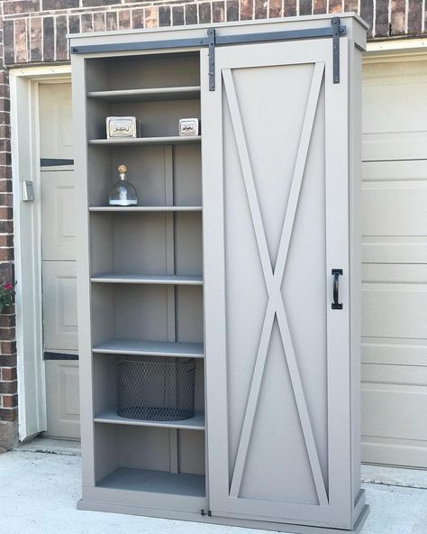 Barn Door Cabinets, Barn Door Bookcase, Rustic Furniture Plans, Country Chic Bedroom, Indoor Plants Bedroom, Barn Door Cabinet, Entry Cabinet, Barn Door Pantry, Kitchen Design Pictures