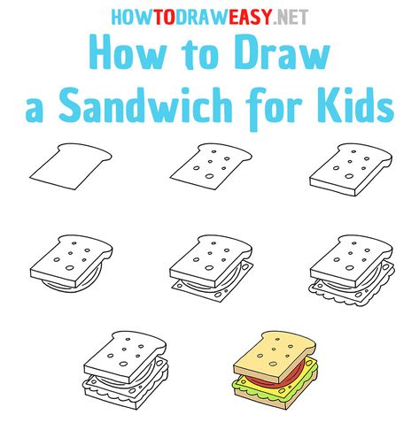 How to Draw a Sandwich Step by Step #Sandwich #SandwichDrawing #EasyDrawing #EasySandwichDrawing #DrawingTutorials #StepbyStepDrawings #StepbyStepSandwichDrawing #SandwichArt #FoodDrawing #HowtoDrawaSandwich #FoodArt How To Draw A Sandwich, Drawing Sandwich, Sandwich For Kids, Sandwich Drawing, Food Doodle, Elementary Drawing, Sandwich Easy, Draw Food, How To Dr