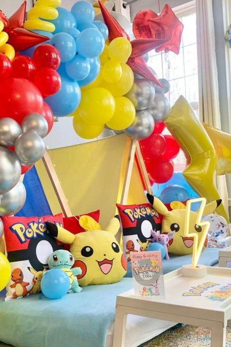 Check out this awesome Pokemon sleepover! The teepees are fantastic! See more party ideas and share yours at CatchMyParty.com Pokemon Sleepover, Video Game Party Theme, Pokemon Birthday Party Ideas, Birthday Pokemon, Sleepover Birthday Party, Sleepover Birthday, Teepee Party, Sleepover Birthday Parties, Pokemon Birthday Party