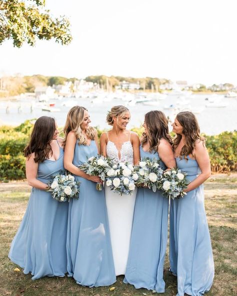 Dusty Blue Bridesmaid Dresses Real Weddings | Birdy Grey Bridesmaid Dresses Baby Blue, Country Wedding Dresses Bridesmaid, Country Wedding Bridesmaids, Baby Blue Bridesmaid Dresses, Grey Weddings, Country Bridesmaid Dresses, Dusty Blue Bridesmaid, Dusty Blue Dress, Blue Winter Wedding