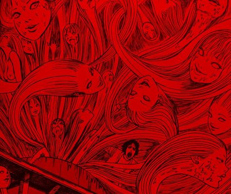 Red Junji Ito, Tomie Kawakami, Red Icons:), Junji Ito, Red Aesthetic, Black And Red, Abstract Artwork, Anime, Red