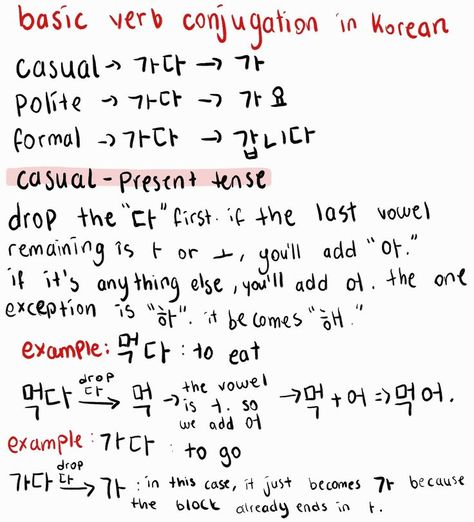 Korean Verb Conjugation, Korean Verbs Conjugation List, Korean Verbs Conjugation, Korean Verbs List, Korean Conjugation, Verbs In Korean, Korean Practice, Korean Learning Apps, Korean Journal