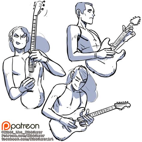 Enjoy my free previews! I know I can't stop the reposting, but please put the credits, don't trace and don't sell my work! you can find me on instagram facebook twitter and especially on patreon🧡---------------------character design, guitar, manga comic, ideas, pose, reference, study, help for artist, drawing, kibbitzer Anime Guitar Pose Reference, Art Reference Poses Guitar, Short Body Reference Drawing, Book Reading Drawing Reference, Guitar Drawing Reference Pose, Rocker Poses Drawing, Poses With Guitar Drawing, Drawing Poses Guitar, Person Gaming Drawing Reference