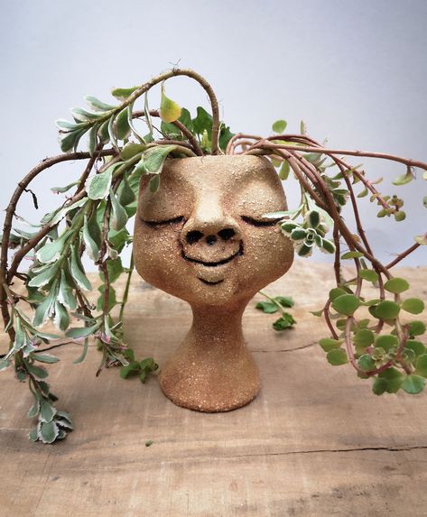 Sculpted Pottery, Clay People, Pot Decoration, Sculpture Art Clay, Clay Planters, Face Planters, Handmade Pot, Clay Face, Head Planters