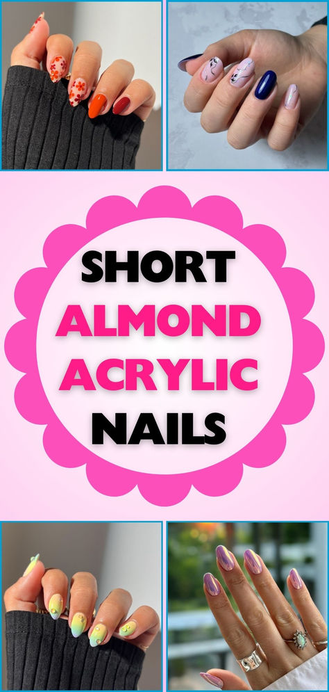 Discover a collection of elegant short almond acrylic nail ideas, perfect for adding sophistication and style to your look. Get inspired with stunning designs. Short Almond Nails Designs Fall 2024, Short Almond Neutral Nails, Short Almond Acrylic Nails, Almond Acrylic Nail, Acrylic Nail Ideas, Stiletto Nails Short, Almond Acrylic, Short Almond Nails, January Nails