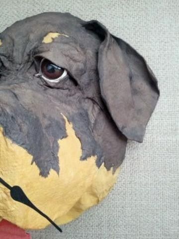 Vintage FB Fogg Signed Paper Mache Dog Head Clock Scuplture | #505741869 Paper Mache Dog Head, Paper Mache Dog, Paper Mache Animal Head, Paper Mache Head, Paper Mache Animals, Set Designs, Bear Face, Animal Heads, Paper Mache