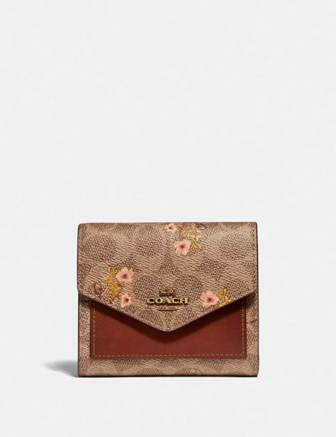 Coach Small Wallet In Signature Canvas With Floral Bow Print Coach Wallet Aesthetic, Coach Wallets For Women, Best Wallets For Women, Coach Floral Wallet, Coach Mini Wallet, Western Bags Purses, Small Wallets For Women, Wallets For Girls, Cute Wallet