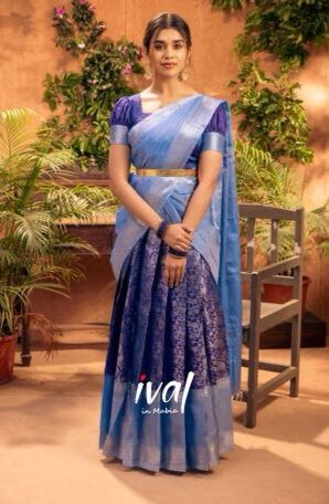 Silk Half Saree, Lehenga Saree Design, Half Sarees, Lehenga Saree, Half Saree, Blue Silk, Blue Blouse, Blue And Silver, Saree Designs