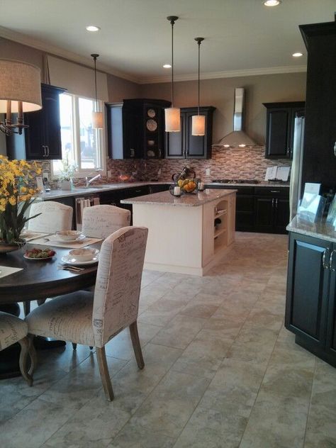 Simply Elegant Colored Island, Kitchen Remodel Paint, Color Floor, Love Dark, Dark Kitchen, Dark Cabinets, Beautiful Kitchen, Kitchen Furniture Design, Yellow Accents