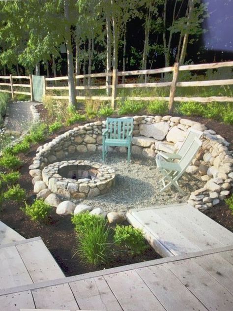 Fire Pit Landscaping, Sloped Backyard, Backyard Fence, Sloped Garden, Backyard Diy, Have Inspiration, Backyard Fire, Patio Designs, Outdoor Decor Backyard