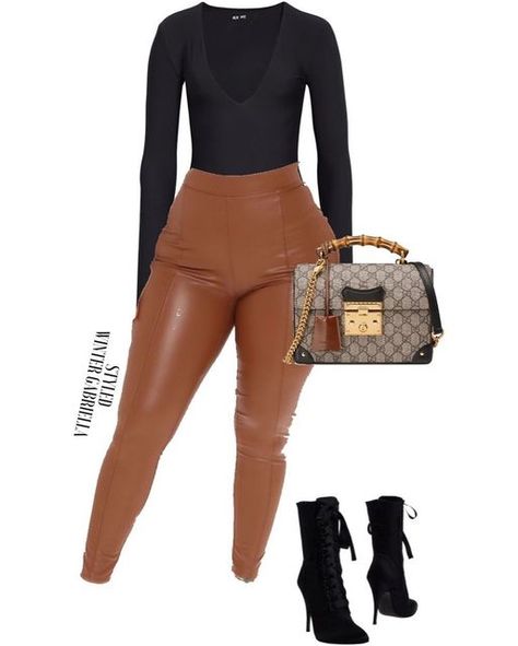 Tan Leather Pants Outfit, Leather Pants Outfit Fall, Tan Boots Outfit, Tan Leather Pants, Flowing Pants, Hood Fashion, Coach Outfits, Plus Size Baddie Outfits, Leather Pants Outfit