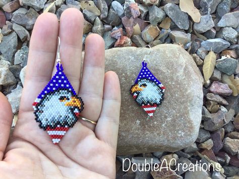 Eagle Earrings, Flag Earrings, Seed Bead Projects, Beautiful Beaded Earring, Pumpkin Bead, Beaded Earrings Native, Beaded Earring, Bead Projects, Brick Stitch Pattern