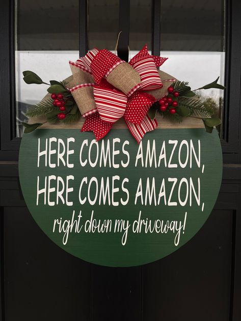 Cute Door Hanger Sayings, Funny Amazon Door Signs, Double Door Christmas Hangers, Green Christmas Door Hanger, Funny Christmas Wreaths Diy, Custom Door Signs, Wreaths Crafts Christmas, Amazon Door Hanger, Funny Christmas Door Hangers