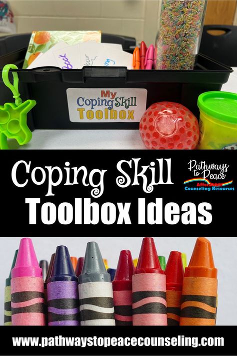 Coping Box Ideas, Coping Toolbox Ideas, Coping Skills Toolbox Ideas, Zones Of Regulation Activities, Social Emotional Learning Games, Calm Box, Toolbox Ideas, Coping Skills For Kids, Coping Toolbox