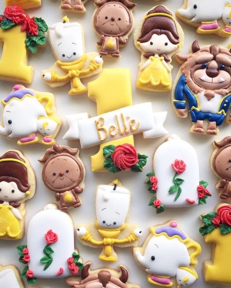 Cookies by Little Biscuit https://www.facebook.com/LittleBiscuitNZ/ First Birthday Beauty And The Beast, Beauty And The Beast First Birthday Theme, Beauty And Beast Cookies, Beauty And The Beast 1st Birthday Party, Beauty And The Beast Birthday Theme, Beauty And The Beast Snacks, Beauty And The Beast 1st Birthday, Beauty And The Beast First Birthday, Beauty And The Beast Cookies