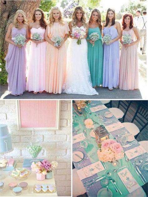 Vibrant Spring Wedding Ideas | OneWed March Wedding Colors, Pastel Wedding Colors, March Wedding, Wedding Colour, Spring Wedding Inspiration, Wedding Inspiration Board, Fantasy Wedding, Pastel Wedding, Bridesmaid Style