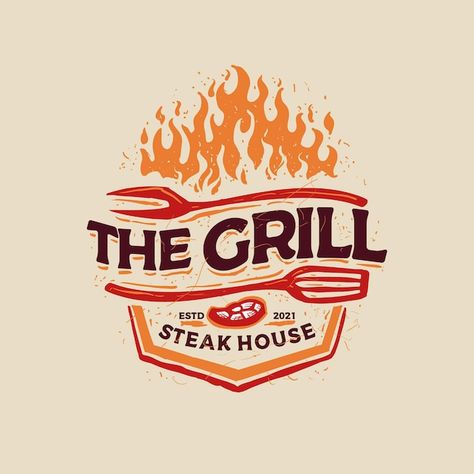 Grill Steak, Grill Logo, Steak House, Grilled Steak, The Grill, Emblem Logo, Premium Vector, Steak, Graphic Resources